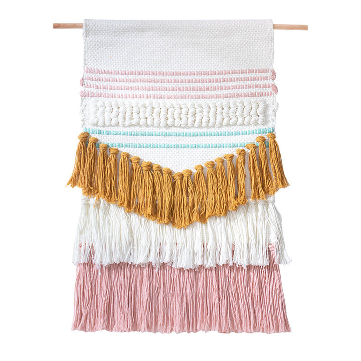 Woven wall hanging with relief stripes and long tassels Kalsten