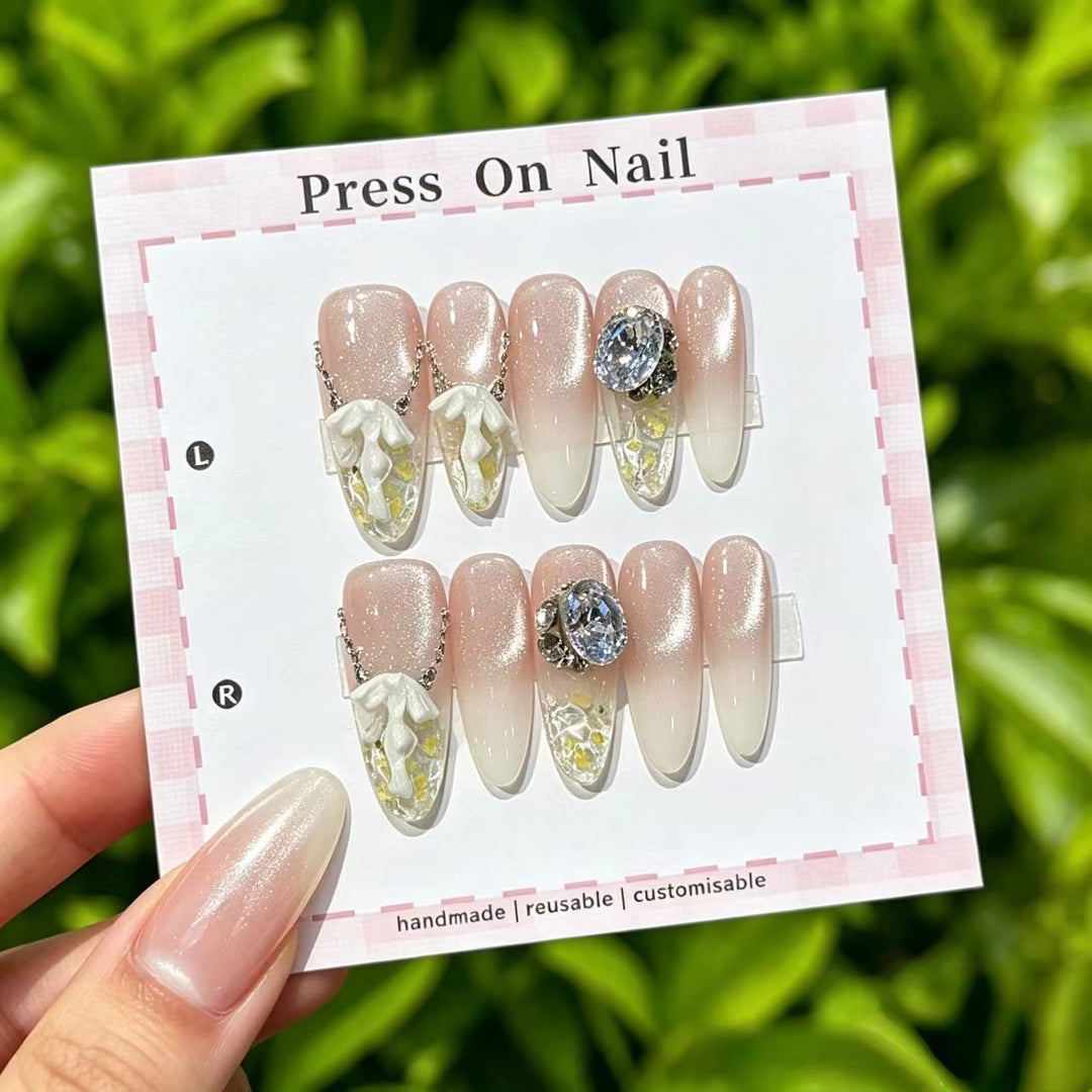 Artistic Press-On Nail Set with Floral and Patterned Designs