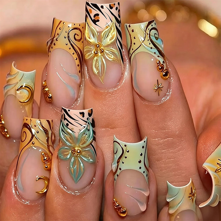Artificial nail set with floral 3D applications and elegant decorations Kalsten
