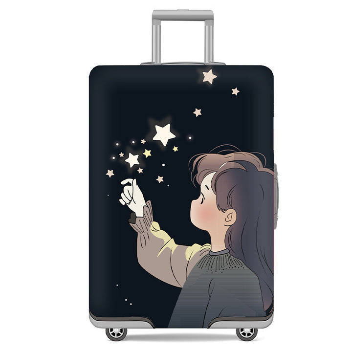 Unisex nan elastic motif suitcase cover made of stretchable polyester with handle and wheel openings Kalsten