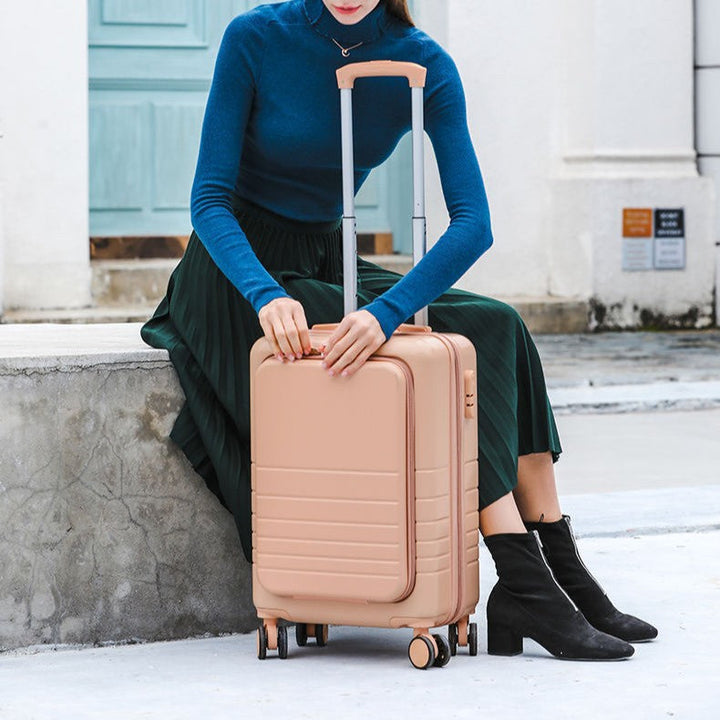 carry-on hardshell front-pocket spinner suitcase with quick-access compartment telescopic handle and smooth full-rotation wheels Kalsten