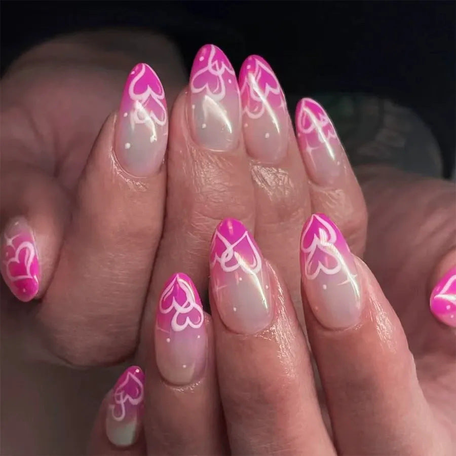 Heart-Embellished Almond Nail Art Set Kalsten