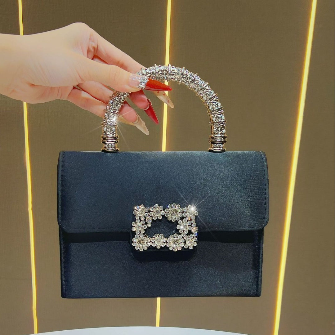 Elegant Rhinestone-Studded Handheld Evening Purse