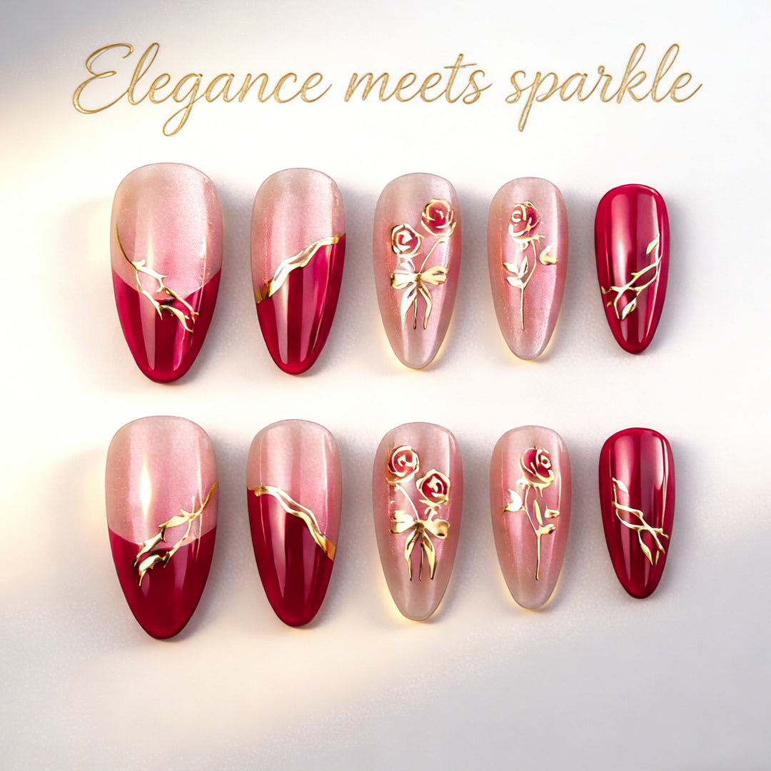 Acrylic nail set with glamorous golden accents Kalsten
