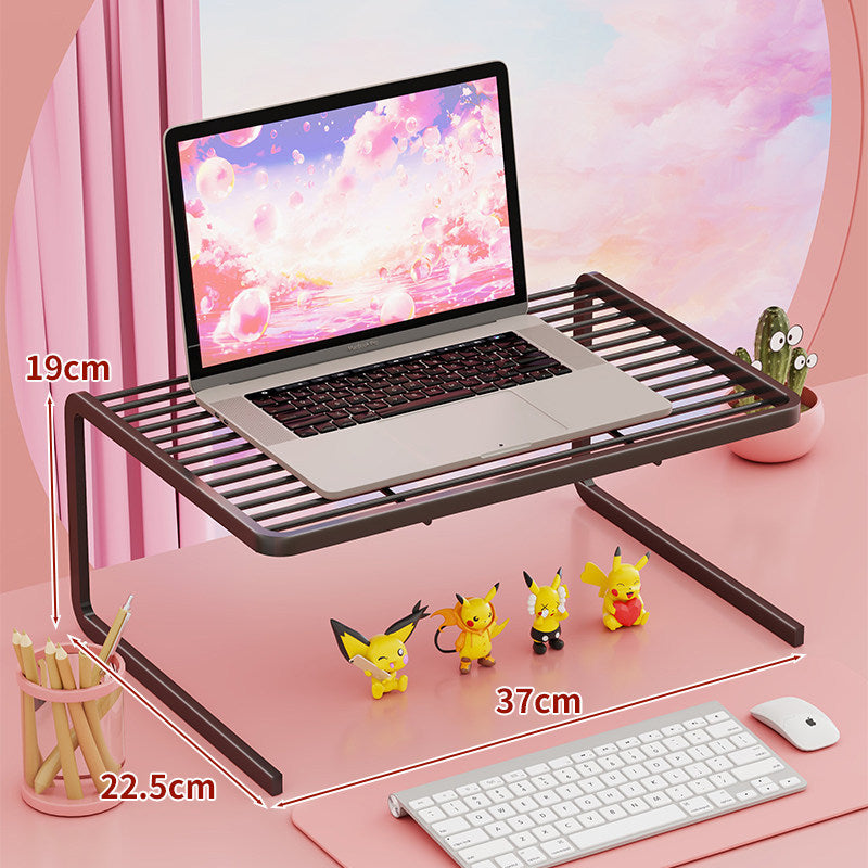 Tiered Adjustable Metal Laptop and Monitor Riser with Ventilated Slatted Shelves and Under-Storage Organizer