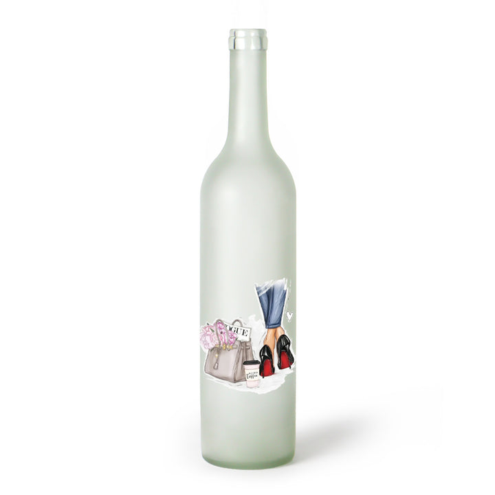 Decorative Frosted Glass Bottle Vase With Fashion Collage Decal