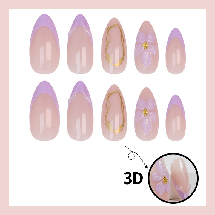 Artificial nail set with delicate floral decorations and elegant shine Kalsten