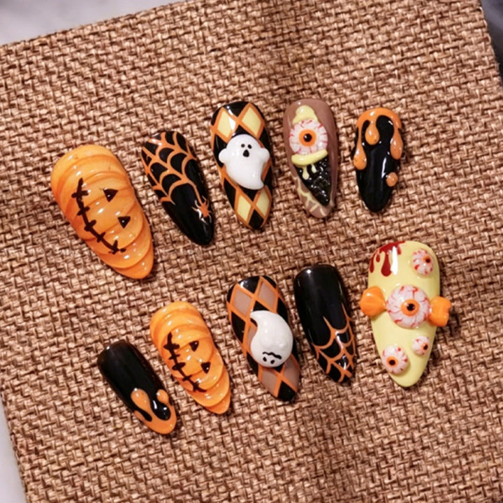 Artificial nail set with Halloween motifs and festive designs Kalsten