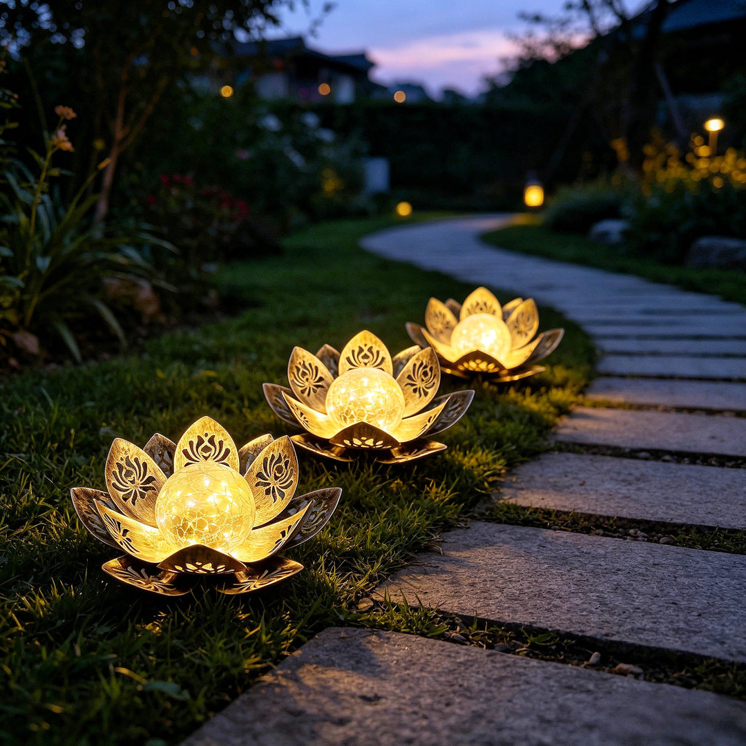 Decorative Lotus Solar Garden Light With Cracked Glass Orb Kalsten