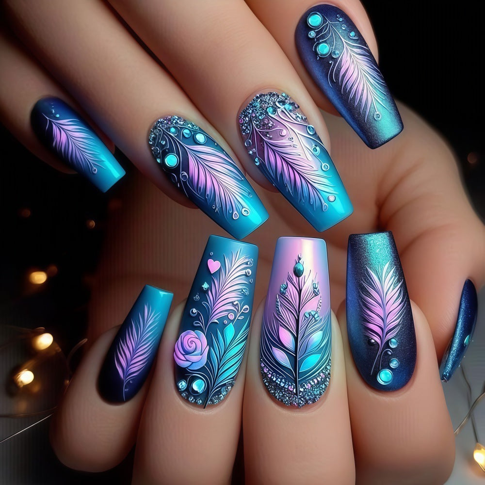 Artistic design nails with feather decoration Kalsten