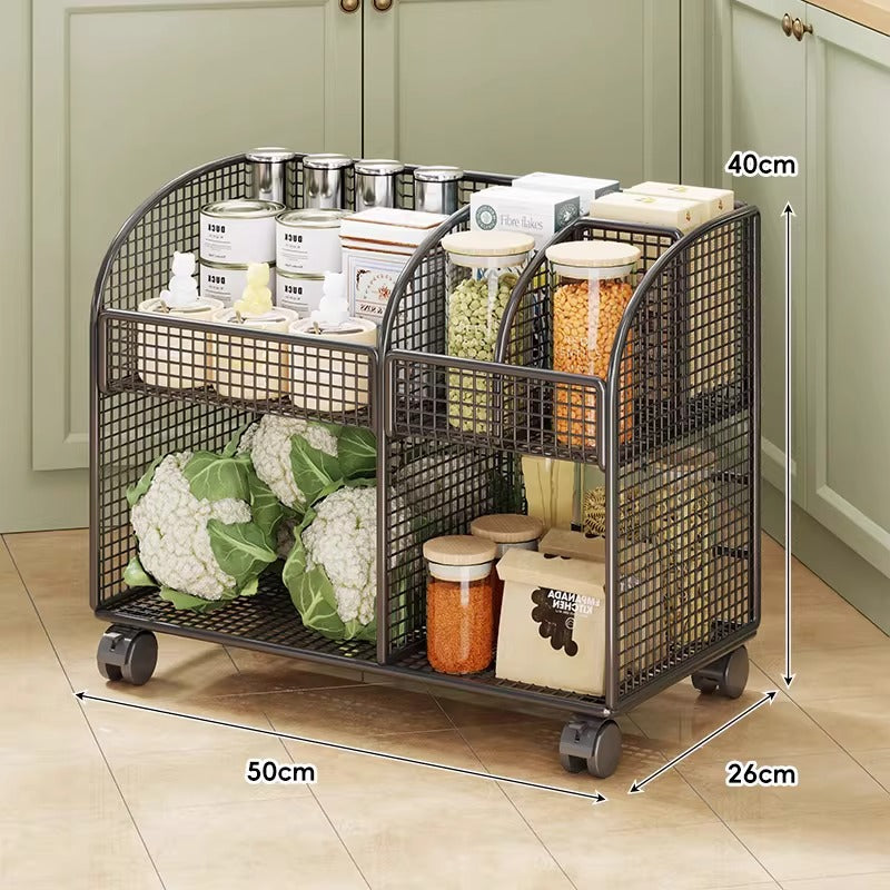 Modular Ventilated Mesh Pantry Trolley with Divided Shelves and Smooth Locking Casters