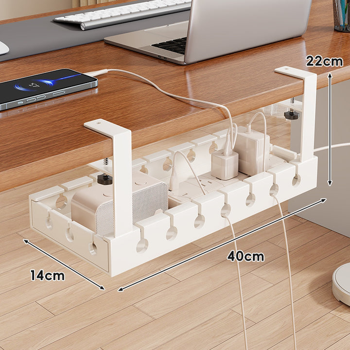 Adjustable Clamp-Mounted Under-Desk Power Strip & Cable Management Tray