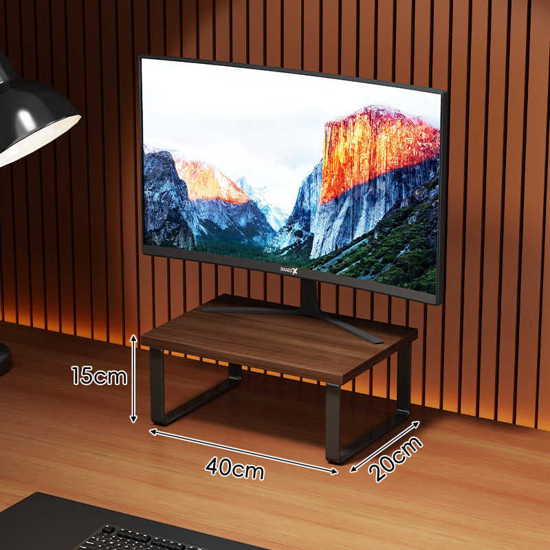 Compact Wooden Monitor Riser with Metal Frame and Under-Shelf Storage