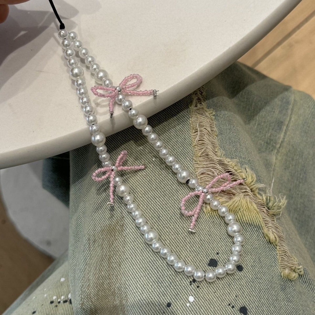 Decorative Pearl Beaded Necklace with Bow Accents Kalsten