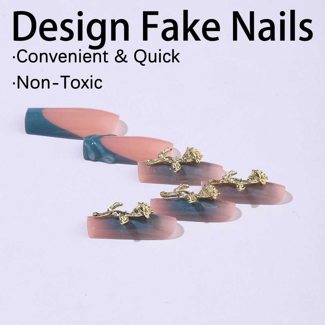 Elegant artificial nail creations with golden embellishments Kalsten