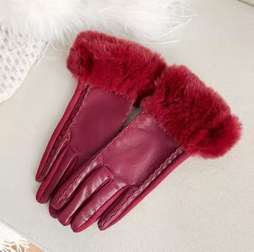 Luxurious Faux Fur Cuff Leather Gloves Kalsten