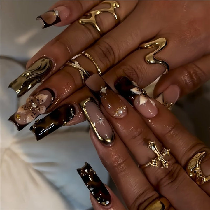 3D Floral and Gemstone Press-On Nail Set Kalsten