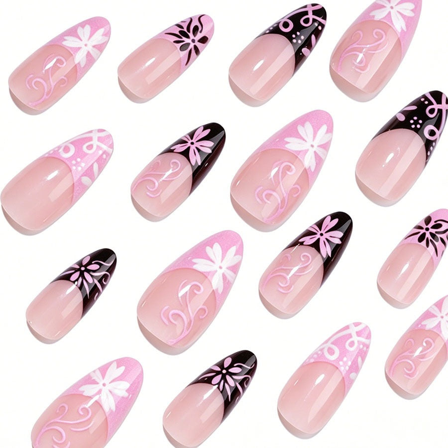 Artificial nail set with decorative flower-like and geometric designs Kalsten