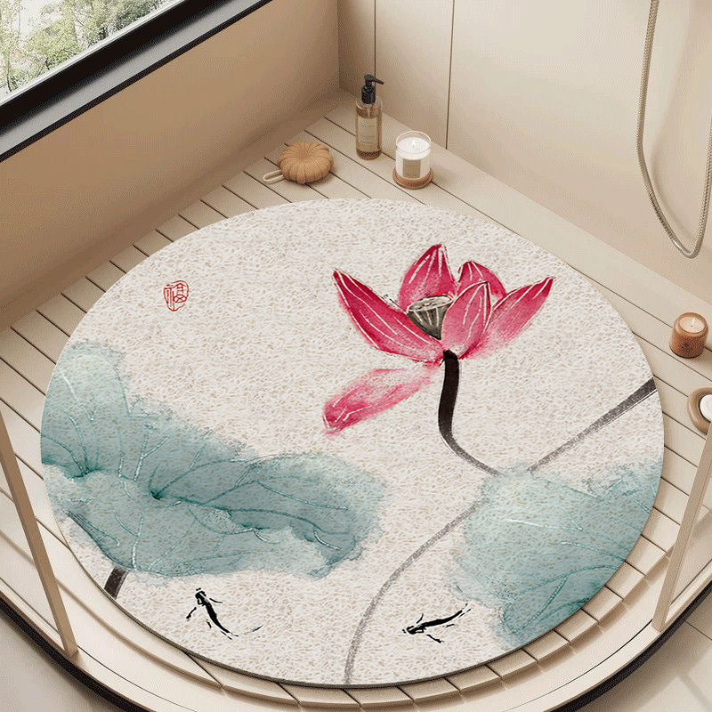 Floral Design Circular Bath Mat Kalsten