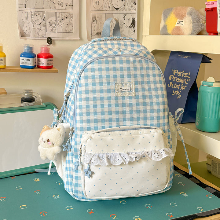 Playful Gingham Patterned School Backpack Kalsten