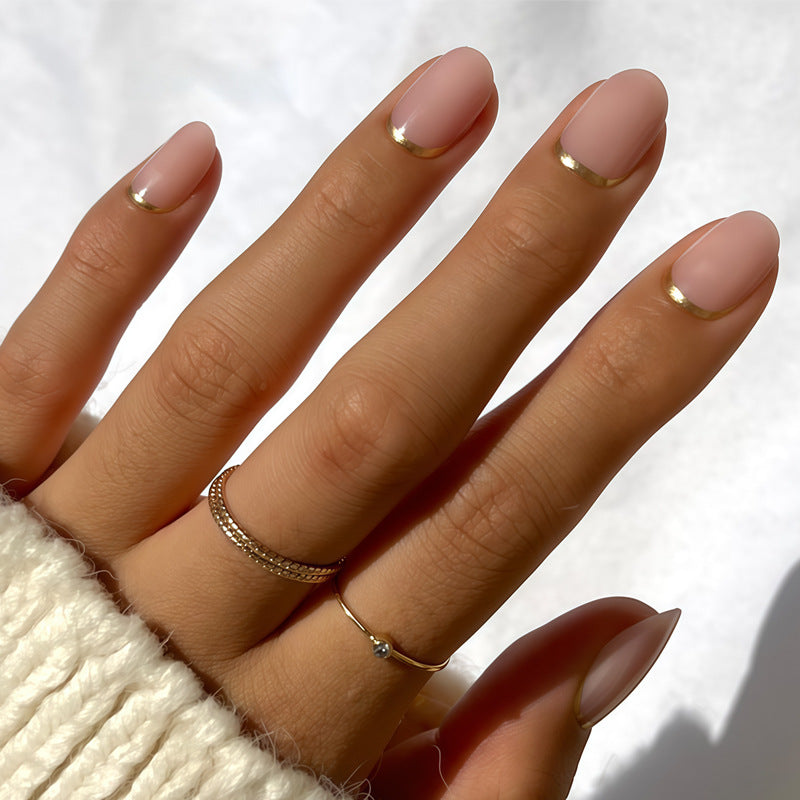Elegant French Tip Press-On Nails with Metallic Accents Kalsten