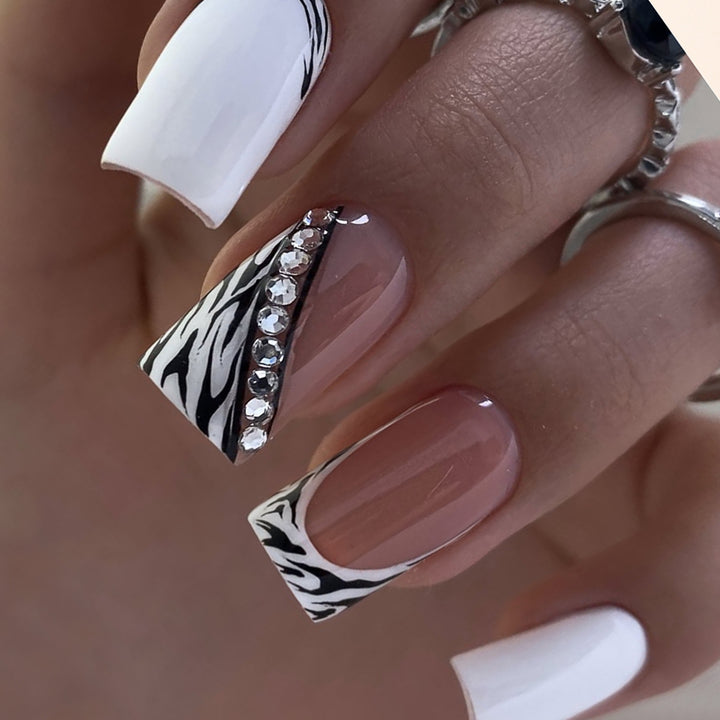Stylish Zebra Print Acrylic Nail Art Extensions Kalsten