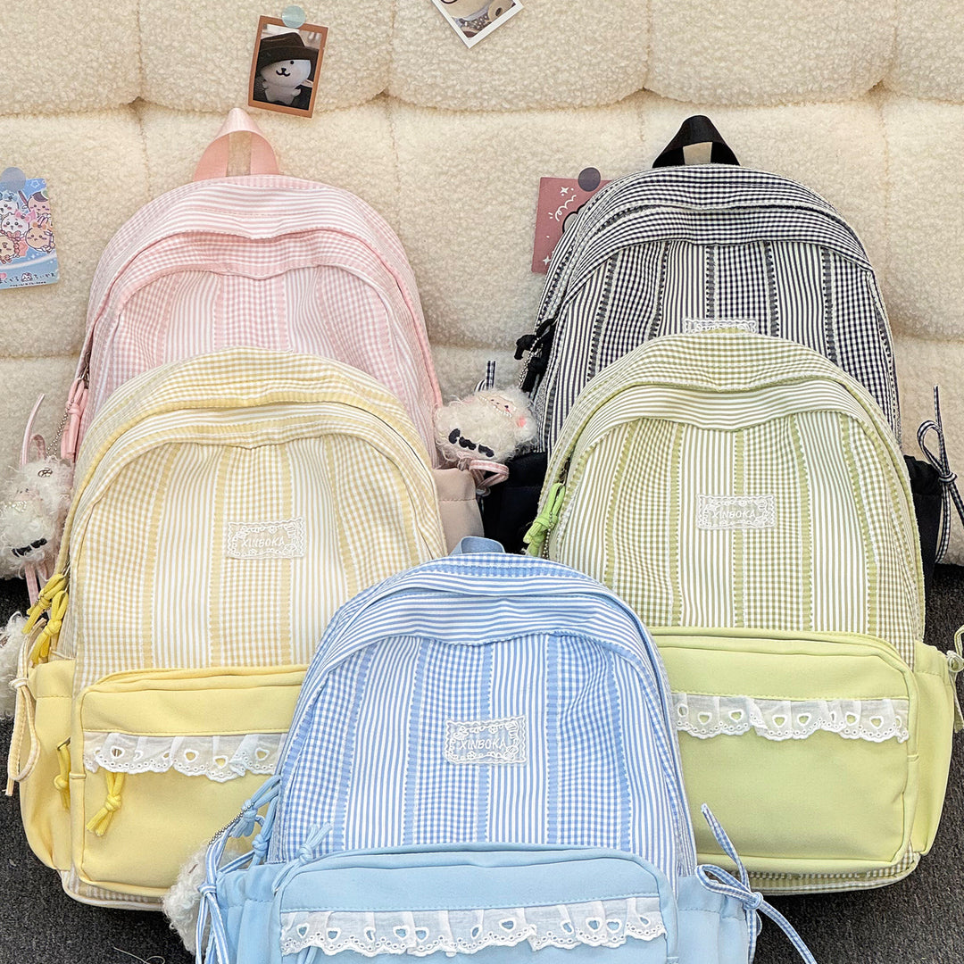 Stylish Striped Backpack with Decorative Accents Kalsten