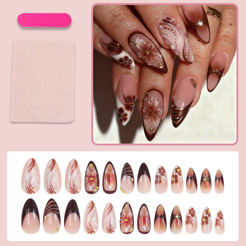 Acrylic nail set with 3D flower decorations and elegant patterns Kalsten