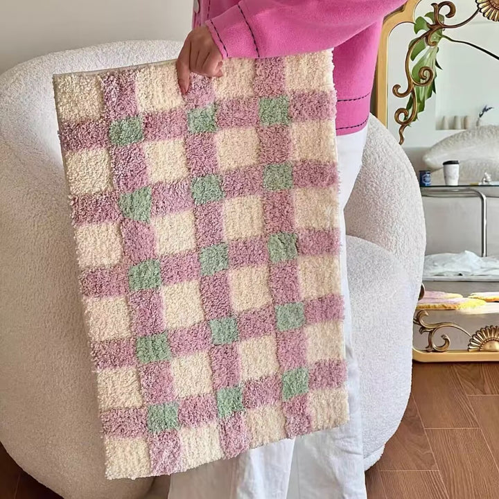 Cozy Checkered Shaggy Bath Mat Kalsten