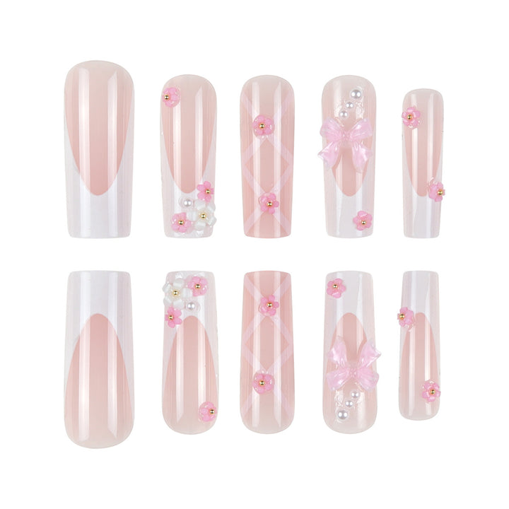 Floral Bow-Embellished Long Press-On Nails Kalsten