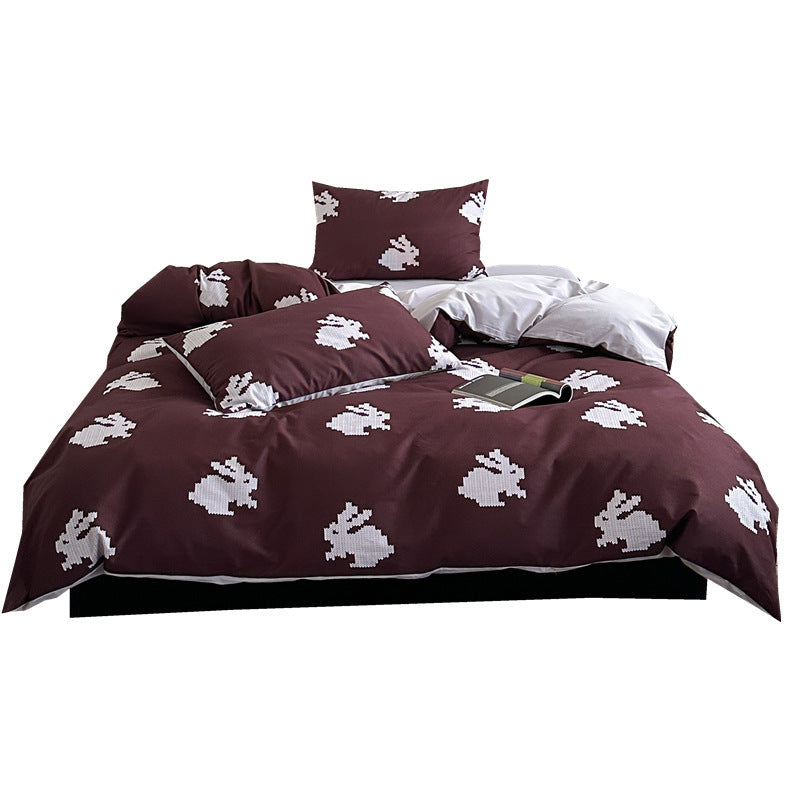Luxurious cotton bed linen set with pixel rabbit pattern