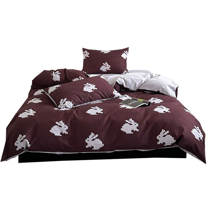 Luxurious cotton bed linen set with pixel rabbit pattern