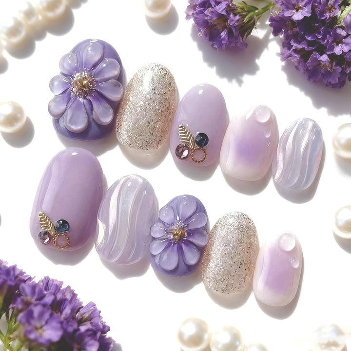 Elegant Decorative Press-On Nail Set with Floral and Gem Accents Kalsten