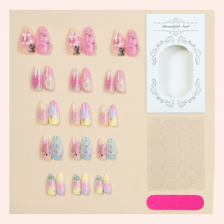 Creative nail art set with floral and playful designs Kalsten