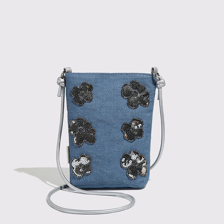 Decorative Denim Crossbody Clutch