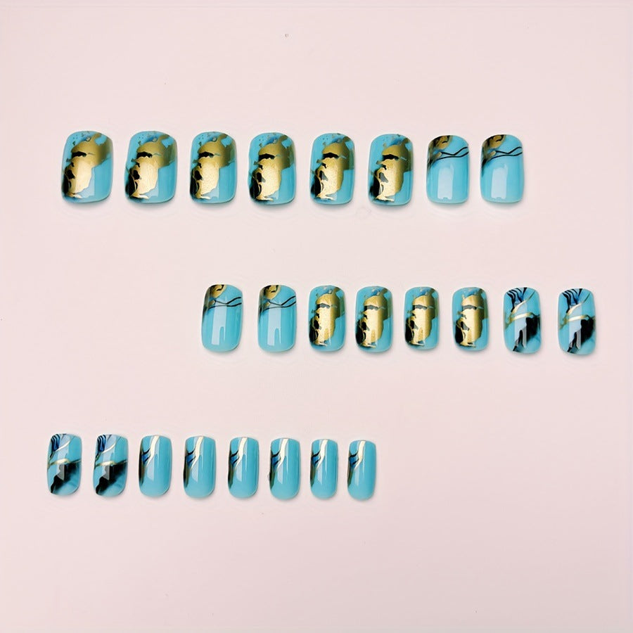 Luxury artificial nails with maritime marble design Kalsten