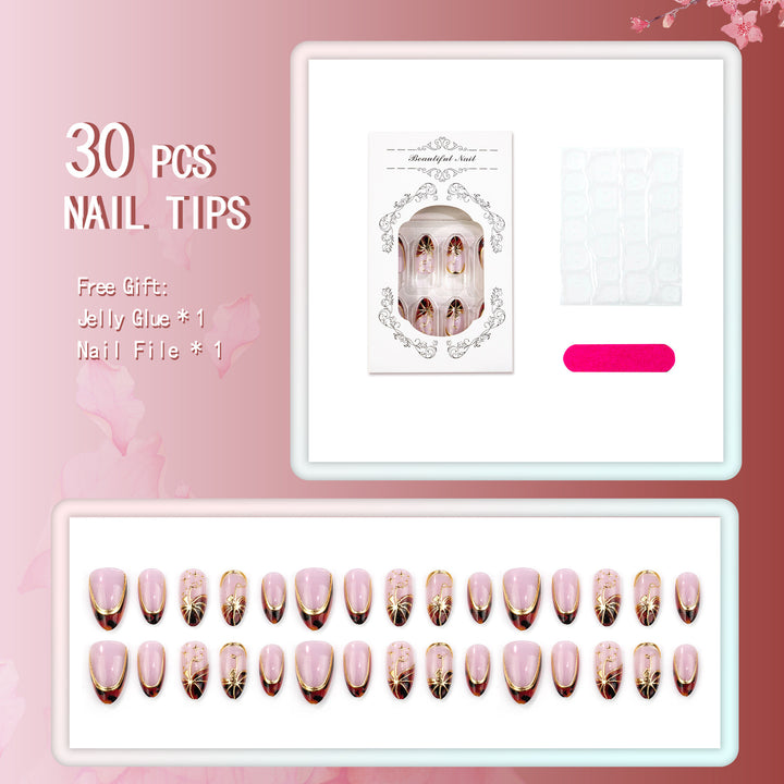 Elegant Press-On Nail Set with Premium Gold Accents