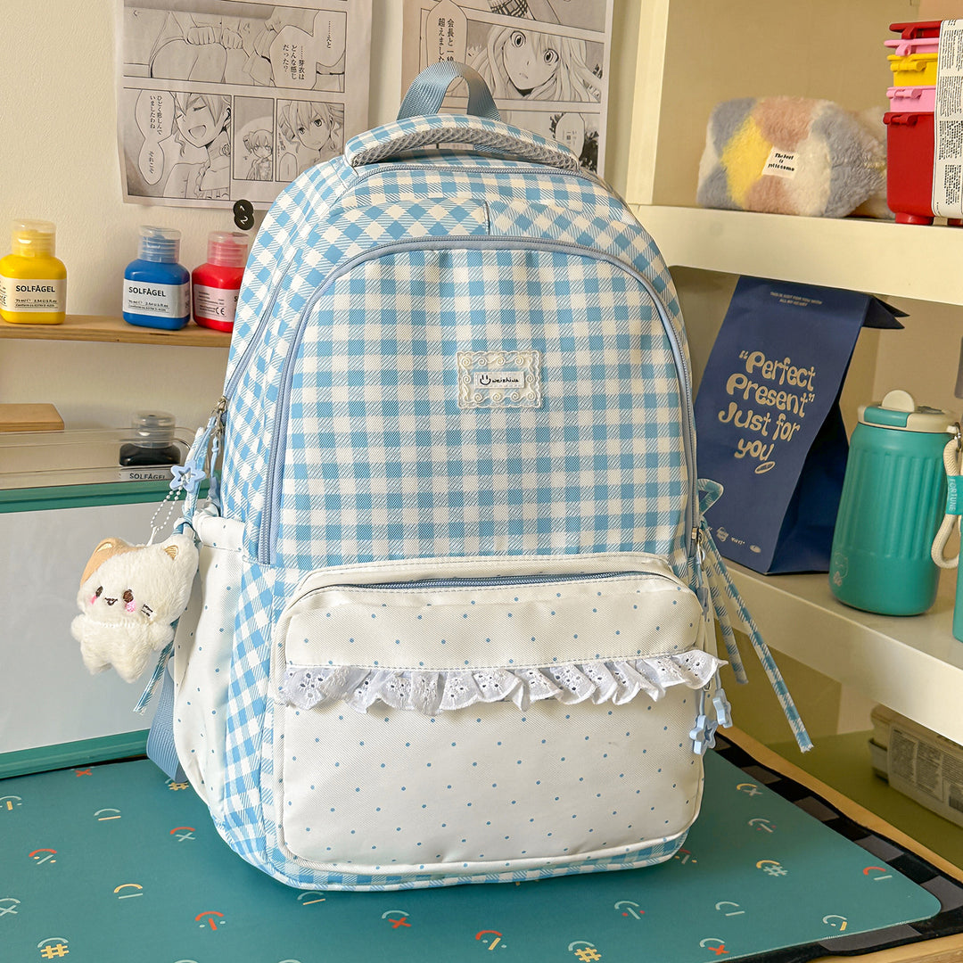 Playful Gingham Patterned School Backpack Kalsten