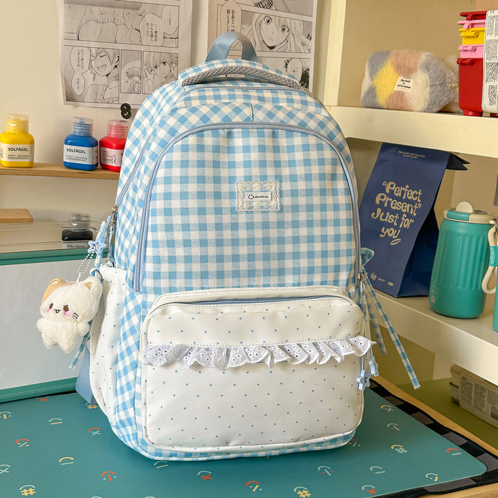 Playful Gingham Patterned School Backpack Kalsten