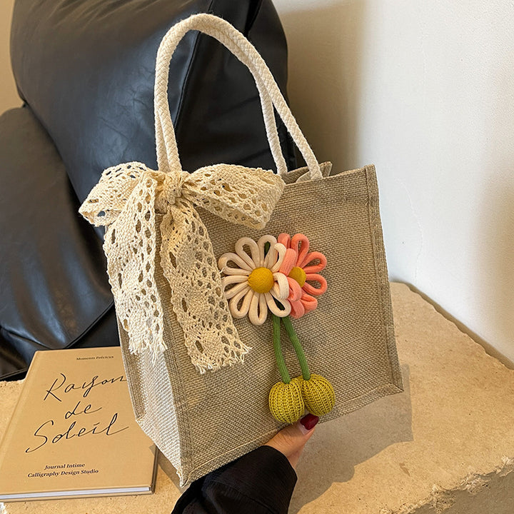 Decorative Floral Accent Tote Bag