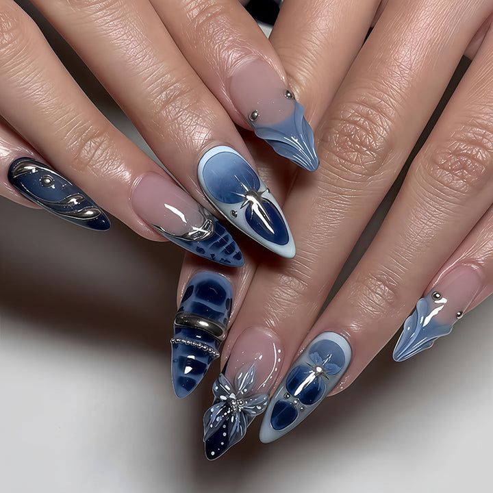 Artificial nail set with elegant maritime design and sparkling embellishments Kalsten