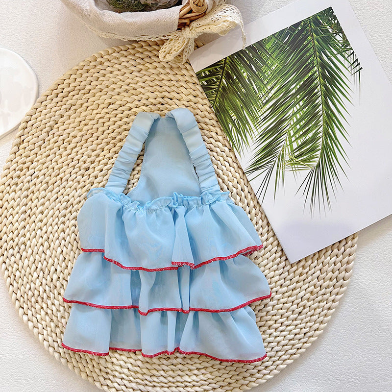 Layered Chiffon Ruffled Halter Pet Dress with Elastic Back and Contrast Trim