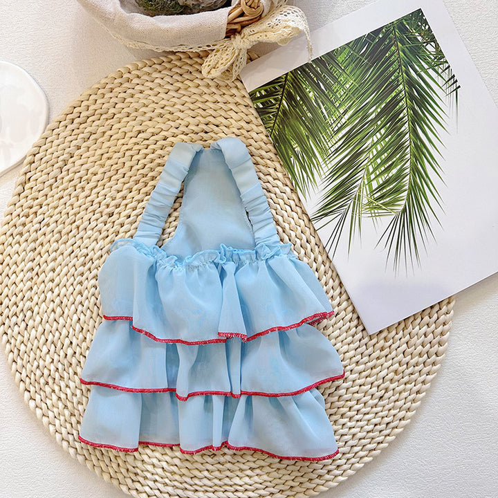 Layered Chiffon Ruffled Halter Pet Dress with Elastic Back and Contrast Trim