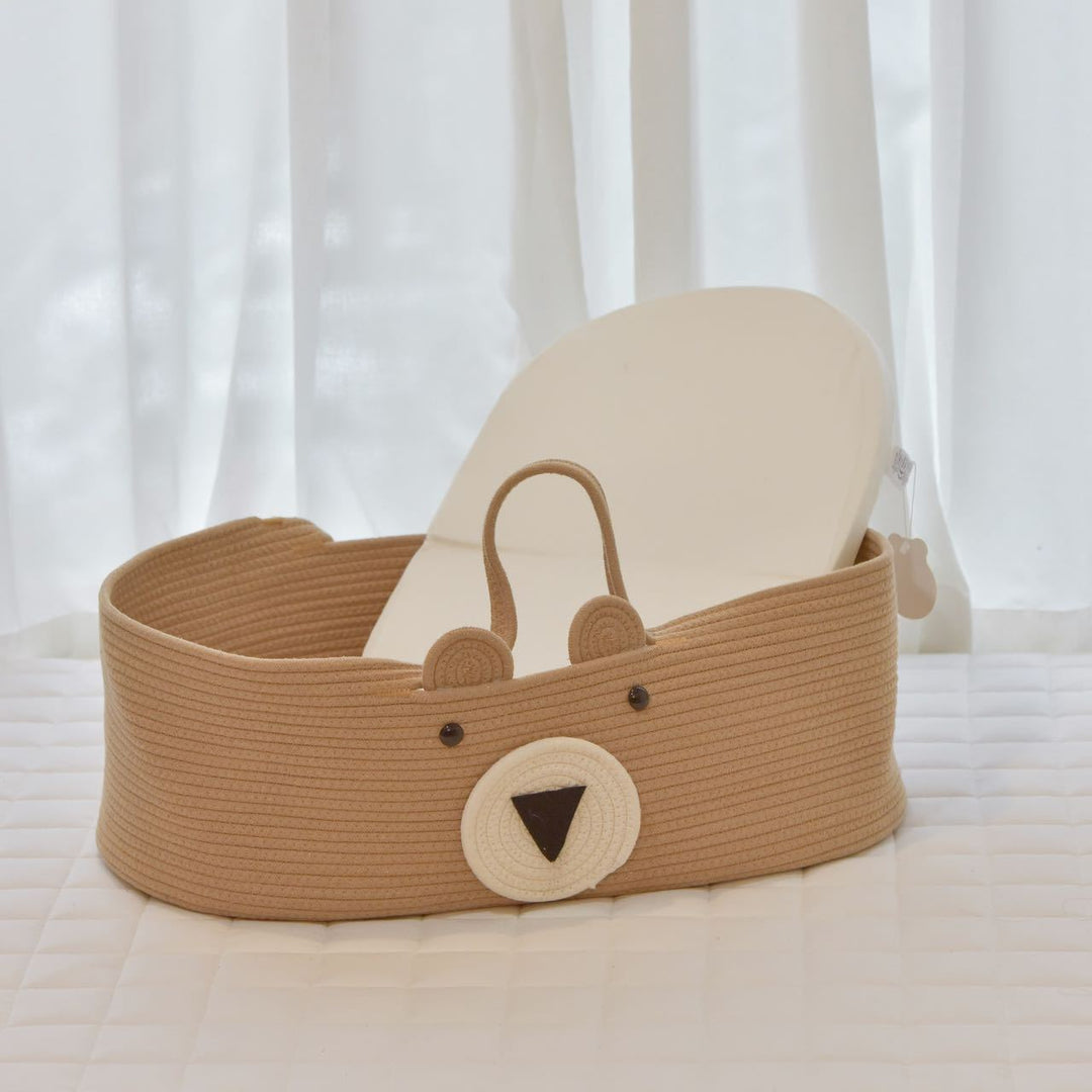 Woven Rope Storage Tote Bag with Animal Face Accent