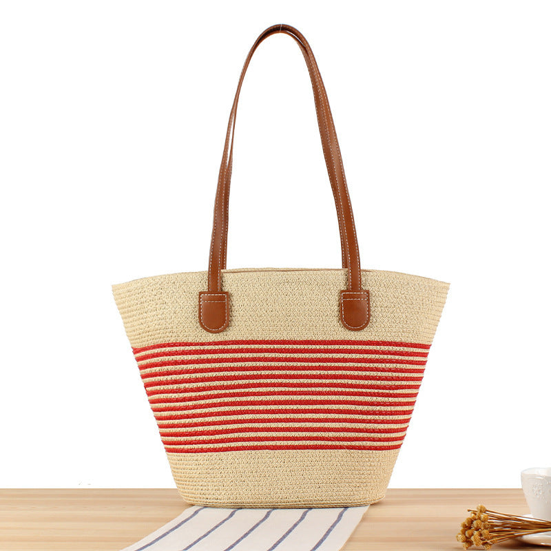 Elegant Straw Bag with Attractive Leather Handles Kalsten