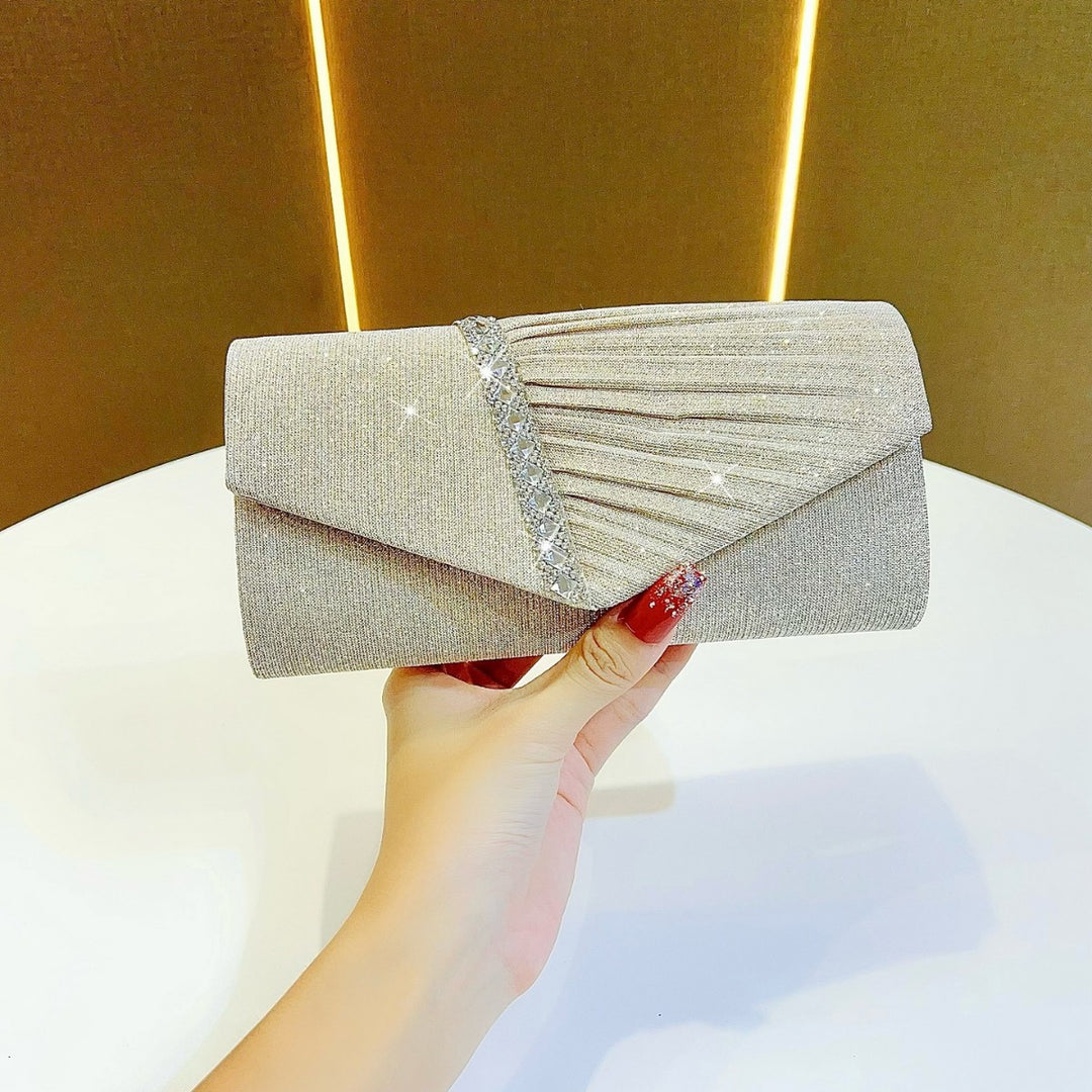 Pleated Evening Clutch Bag with Crystal Accent