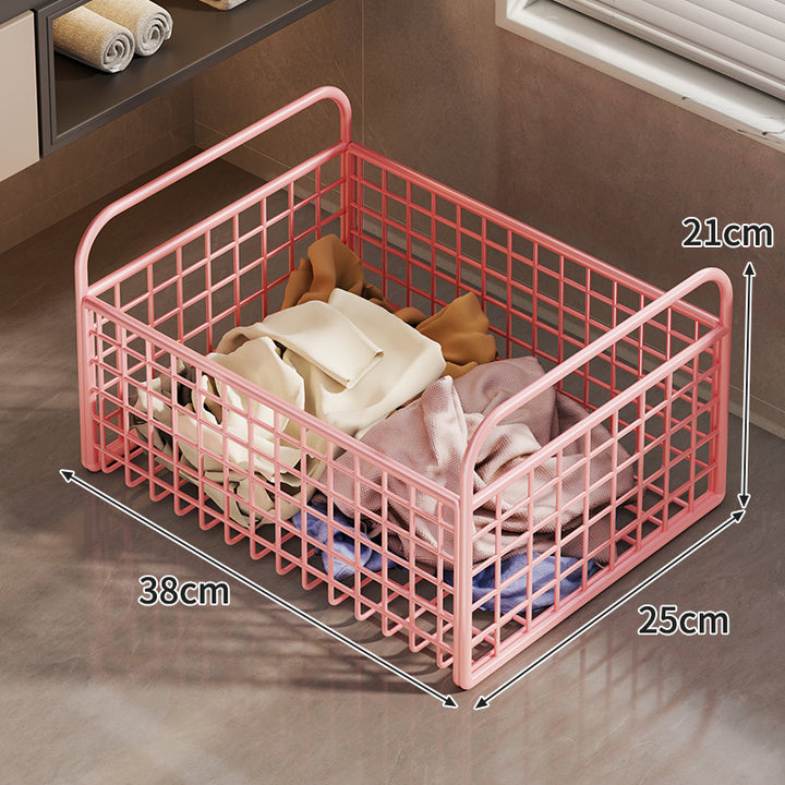 Metal Wire Grid Storage Basket with Raised Side Handles