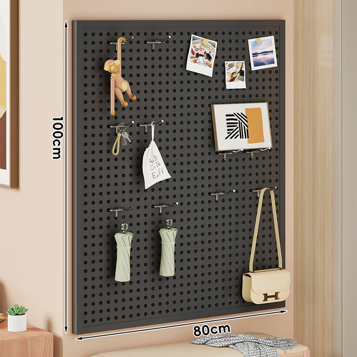 Wall-Mounted Perforated Pegboard Organizer Panel with Modular Hooks