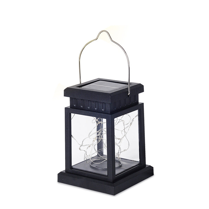 Outdoor Hanging LED Faux-Candle Glass-Pane Solar Lantern Kalsten