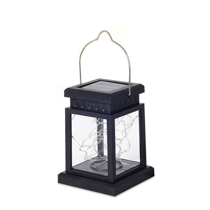 Outdoor Hanging LED Faux-Candle Glass-Pane Solar Lantern Kalsten